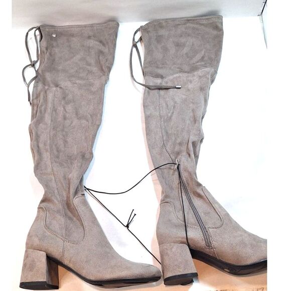 Liz Clairborne Womens LC Yarmont Koala Suede Taupe Block Heel Over The Knee Boot - Picture 1 of 8